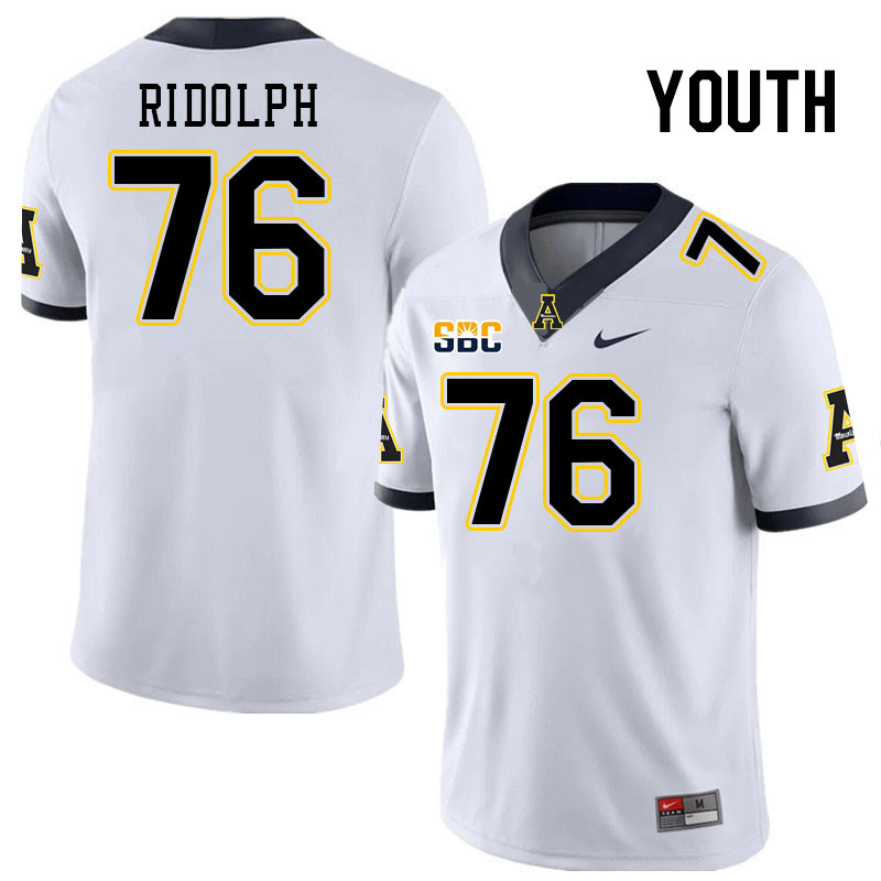 Youth #76 Logan Ridolph Appalachian State Mountaineers College Football Jerseys Stitched Sale-White - Click Image to Close